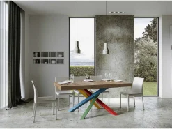 Mesa extensible 200/304x90 cm Volantis Premium roble natural patas multicolor 4/B