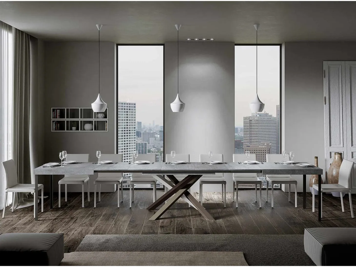 Mesa extensible 180/440x90 cm Volantis cemento patas multicolor 4/C