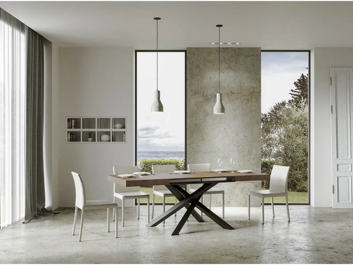 Mesa extensible 160/264x90 cm Volantis nogal patas antracita
