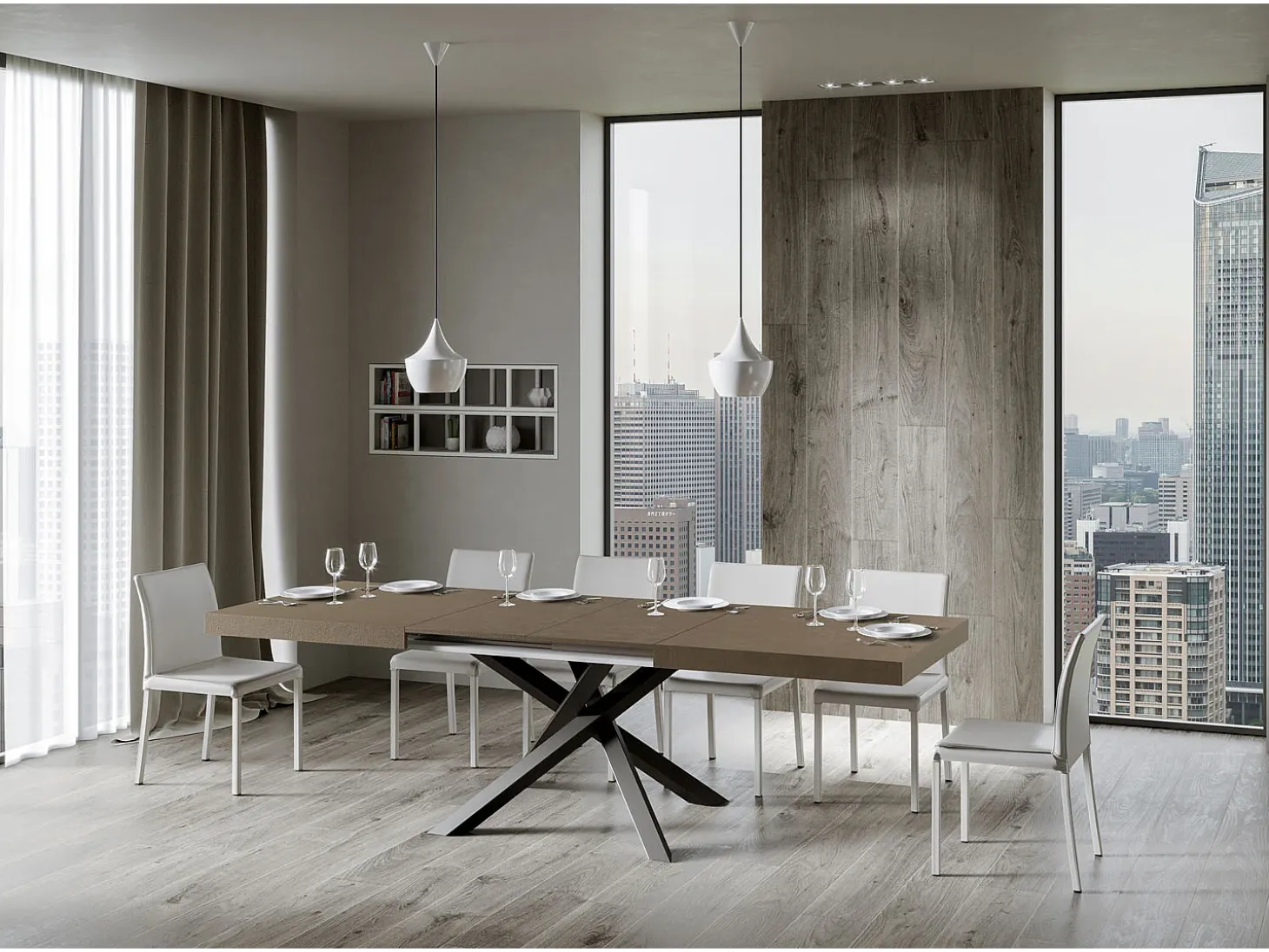 Mesa extensible 90x200/460 cm Volantis gris paloma patas antracita