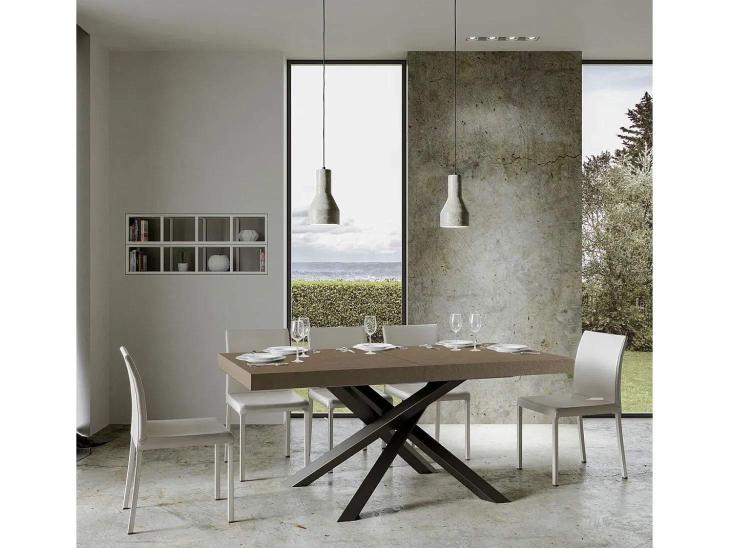 Mesa extensible 90x200/460 cm Volantis gris paloma patas antracita