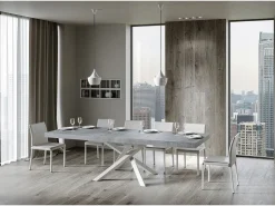 Mesa extensible 90x160/264 cm Volantis Premium Cemento estructura blanco