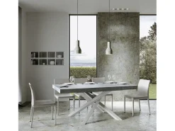 Mesa extensible 90x160/264 cm Volantis Premium Cemento estructura blanco