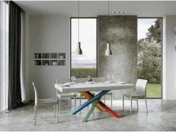 Mesa extensible 90x200/460 cm Volantis Premium Fresno Blanco estructura multicolor 4/B
