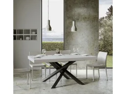 Mesa extensible 90x160/420 cm Volantis Premium Fresno Blanco estructura Antracita