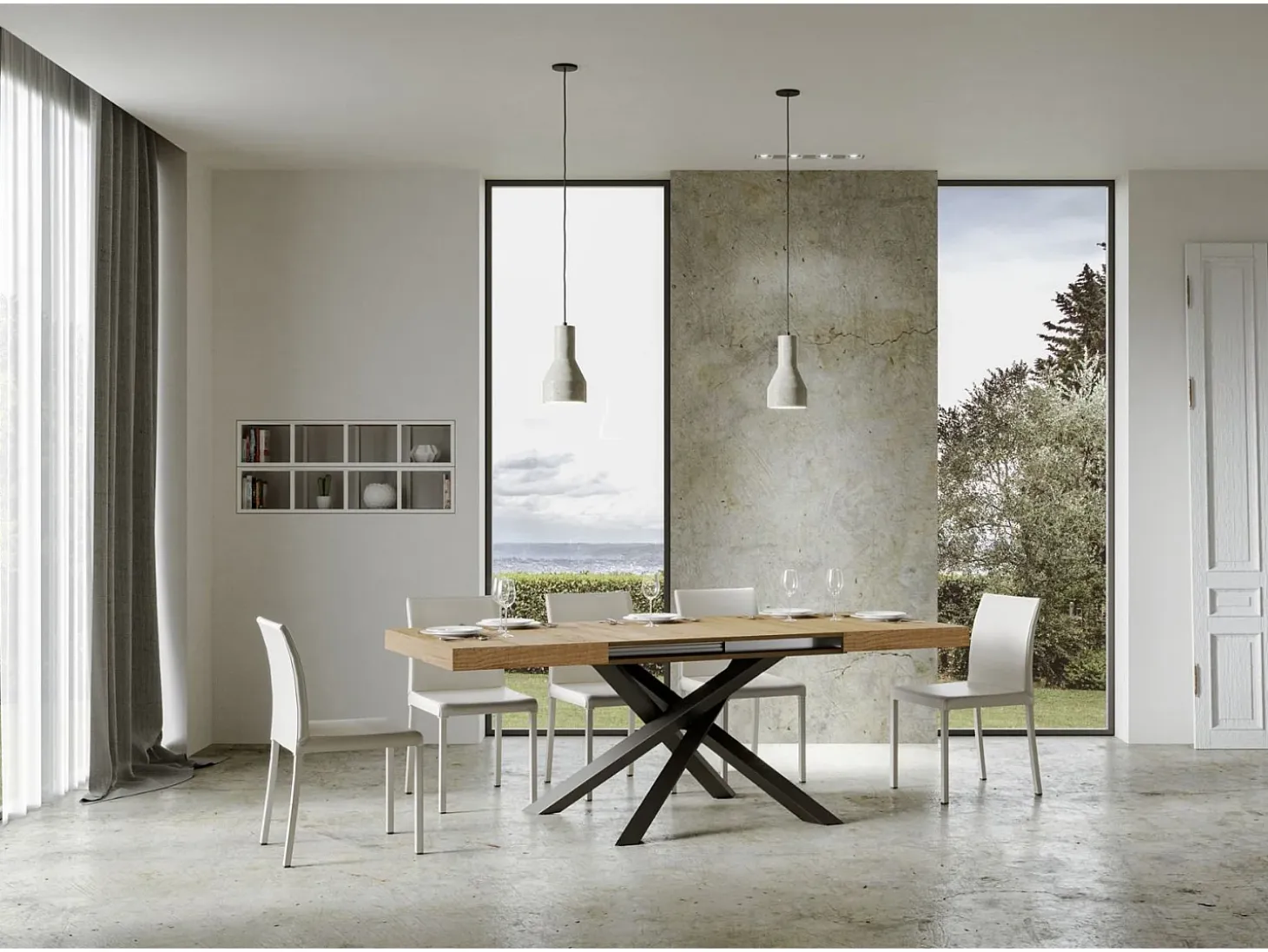 Mesa extensible 130/390x90 cm Volantis roble natural patas antracita