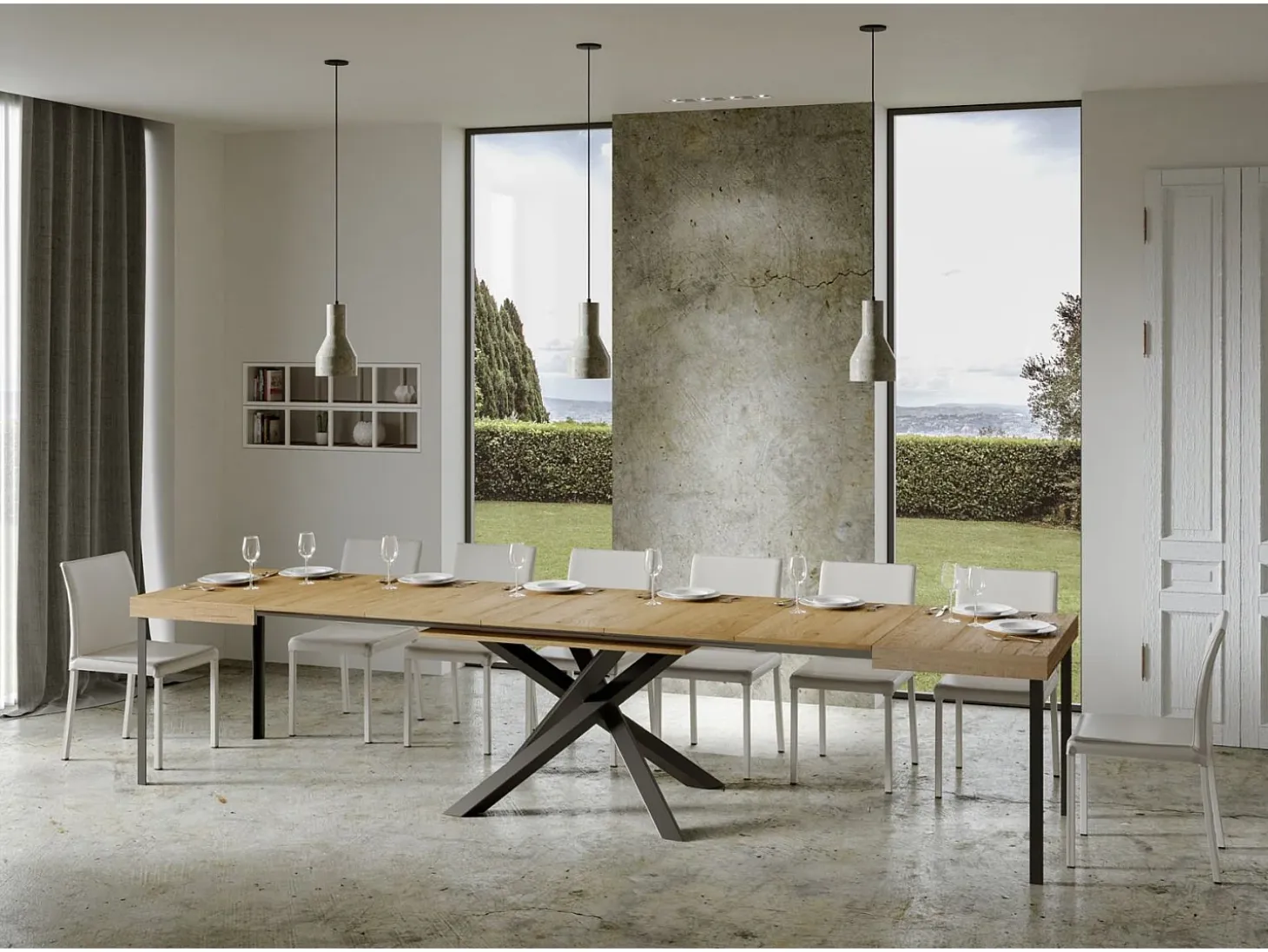 Mesa extensible 130/390x90 cm Volantis roble natural patas antracita