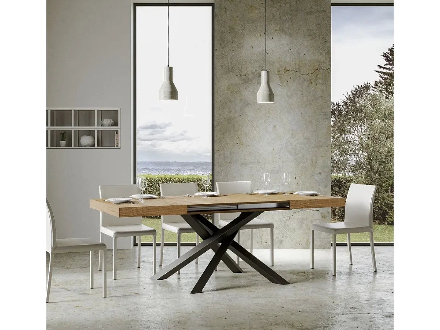 Mesa extensible 130/390x90 cm Volantis roble natural patas antracita