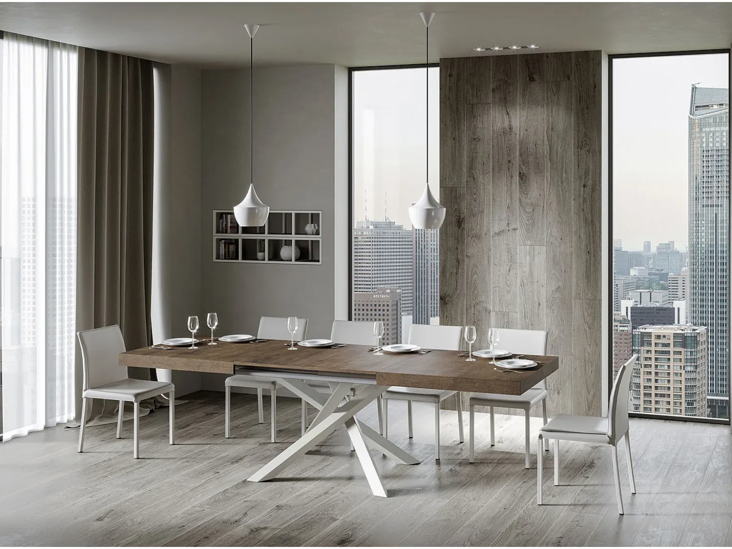 Mesa extensible 180/284x90 cm Volantis nogal patas blancas