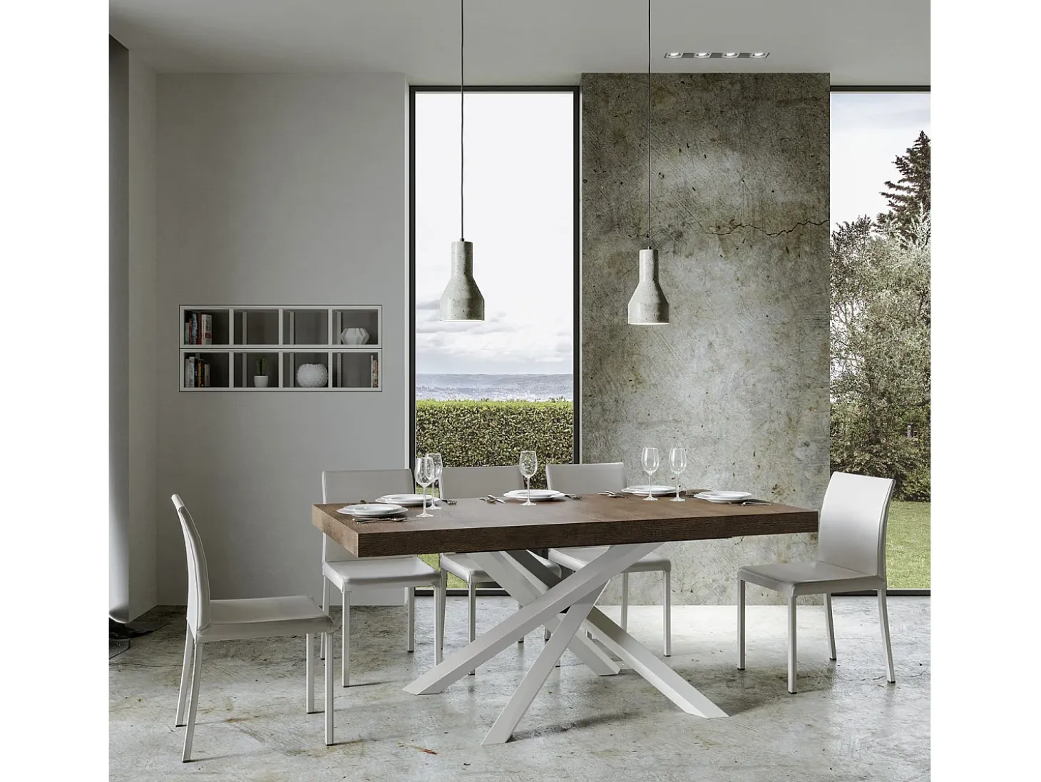 Mesa extensible 180/284x90 cm Volantis nogal patas blancas
