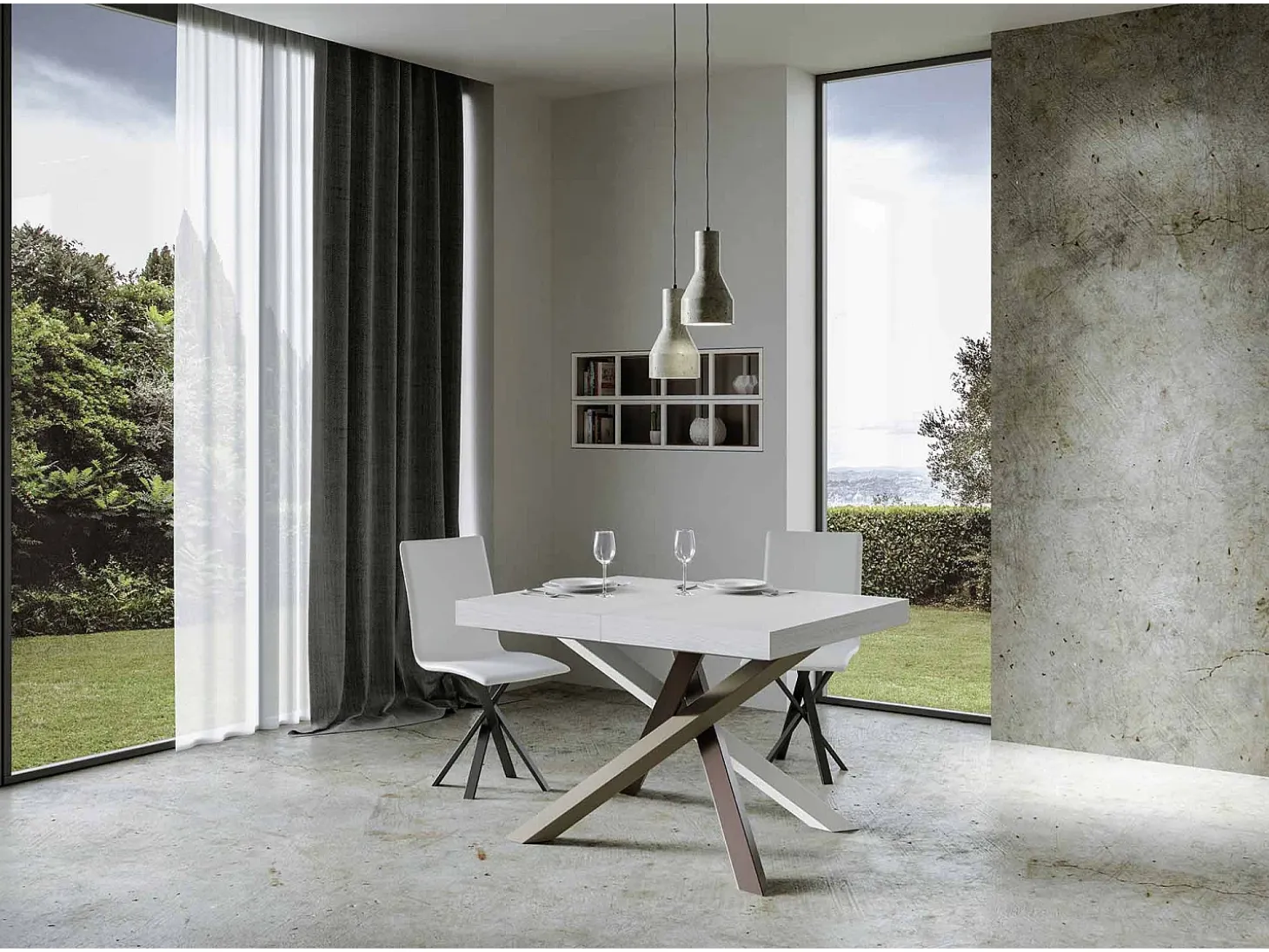 Mesa extensible 130/234x90 cm Volantis Premium fresno blanco patas multicolor 4/C