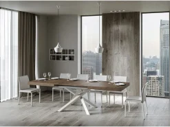 Mesa extensible 160/264x90 cm Volantis nogal patas blancas