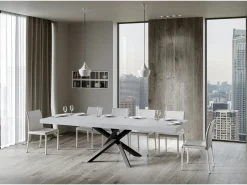 Mesa extensible 90x200/304 cm Volantis Premium Fresno Blanco estructura Antracita