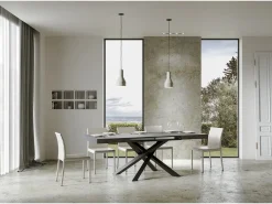 Mesa extensible 120/380x90 cm Volantis hormigón con patas antracita