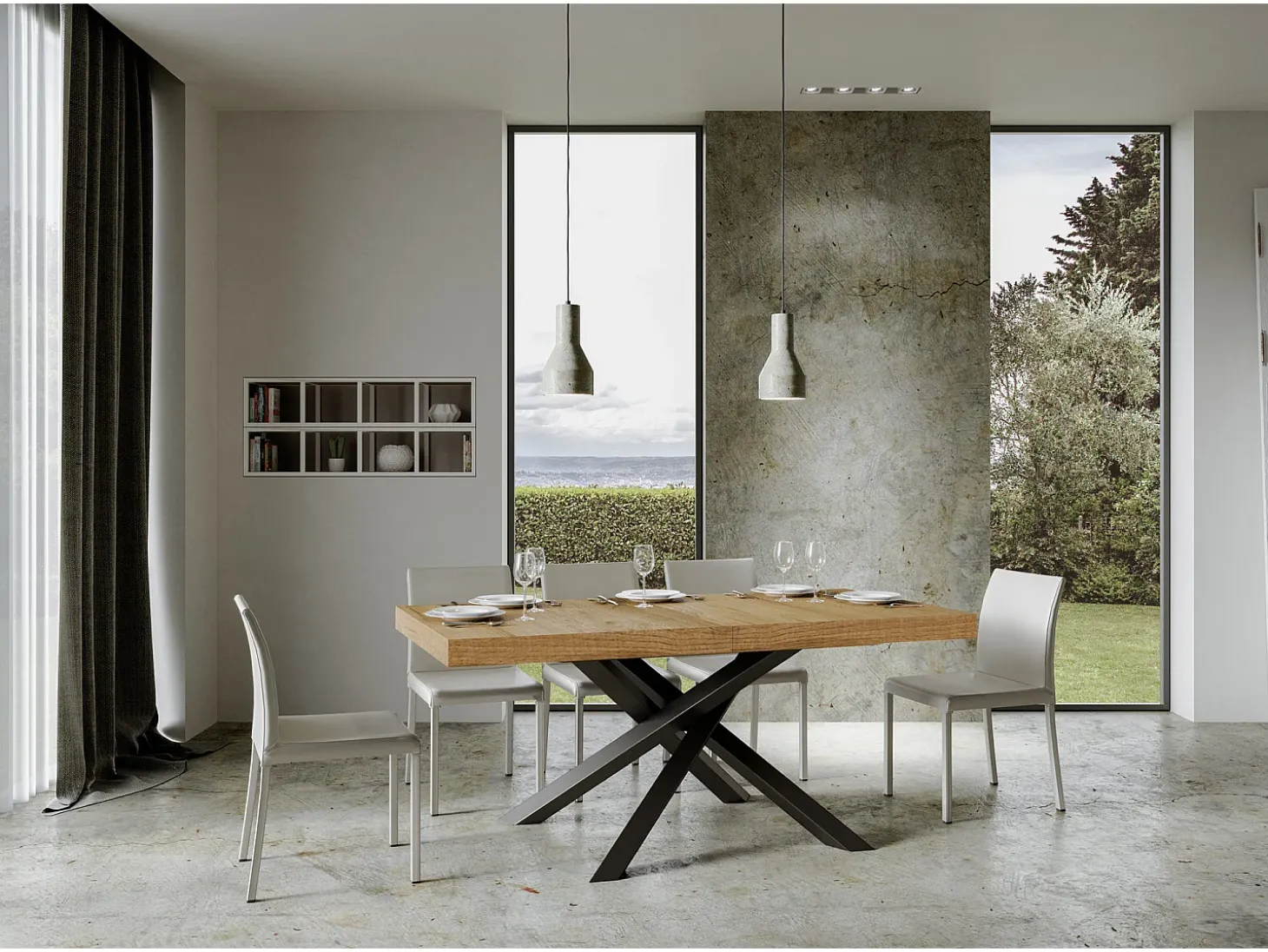 Mesa extensible 180/284x90 cm Volantis roble natural patas antracita