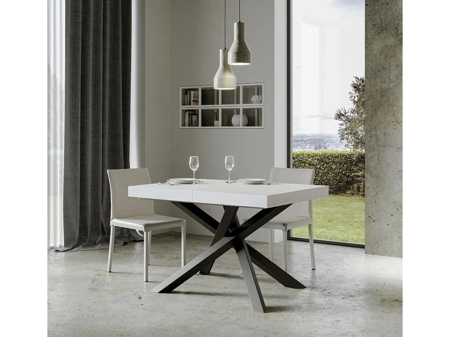 Mesa extensible 130/234x90 cm Volantis fresno blanco patas antracita
