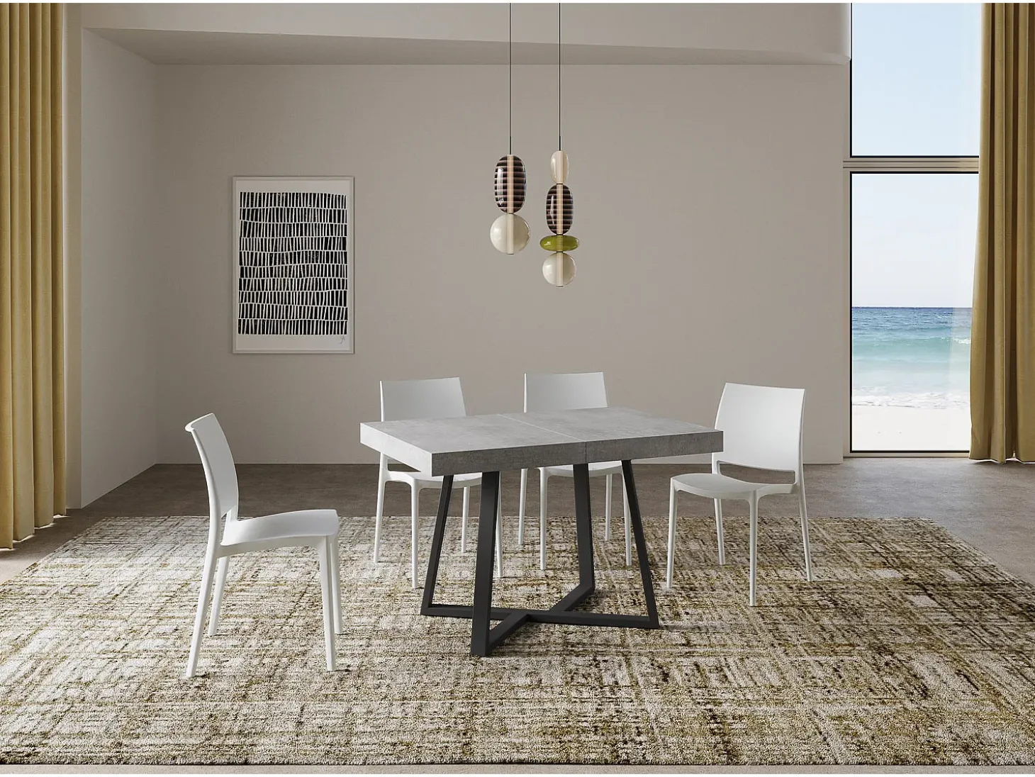 Mesa extensible 130/390x90 cm Zeplir cemento patas antracita