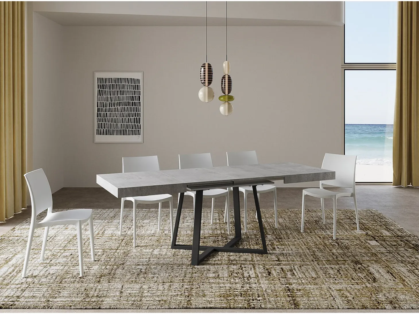 Mesa extensible 130/390x90 cm Zeplir cemento patas antracita