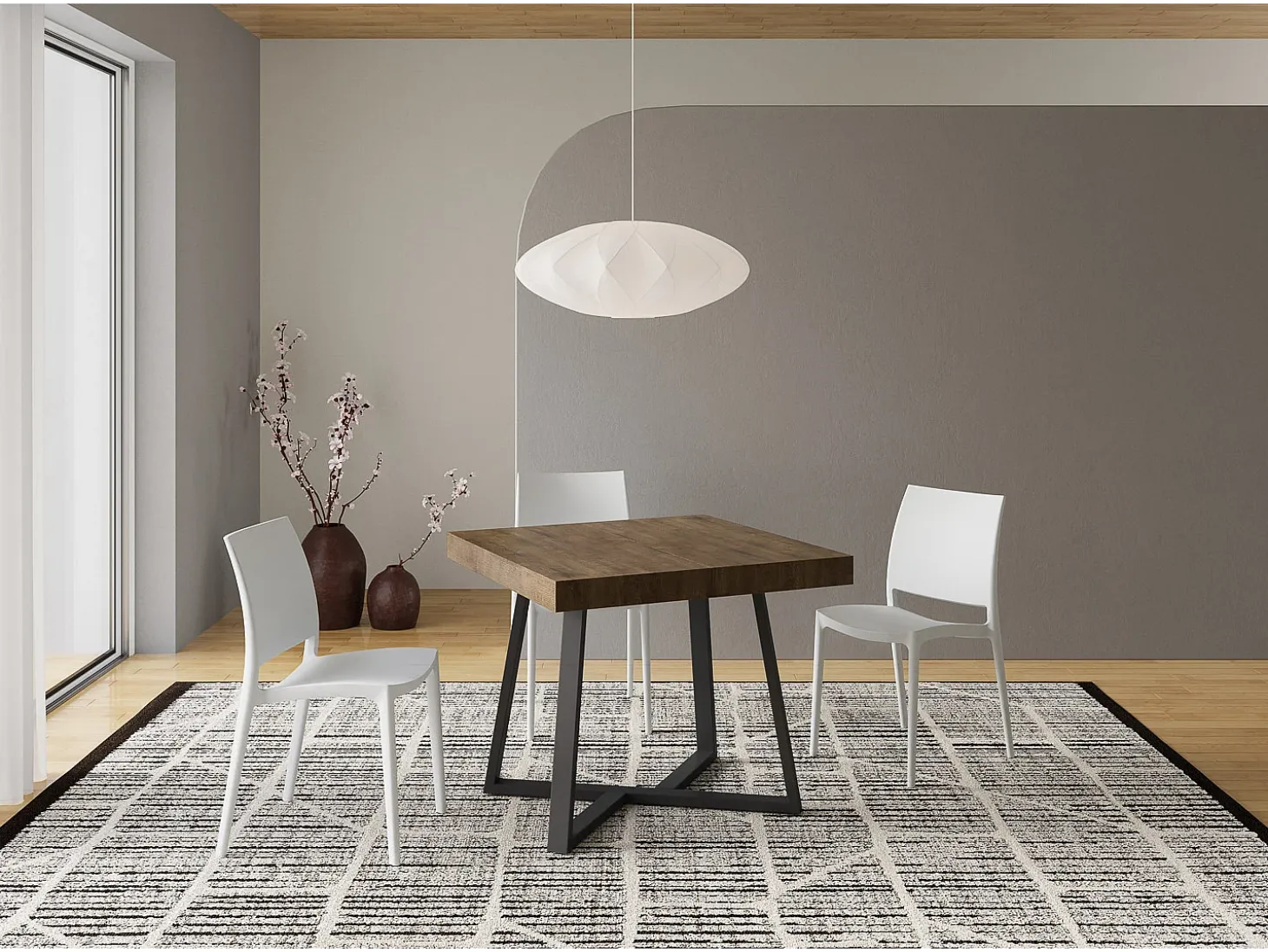 Mesa extensible 90/194x90 cm Zeplir nogal patas antracita