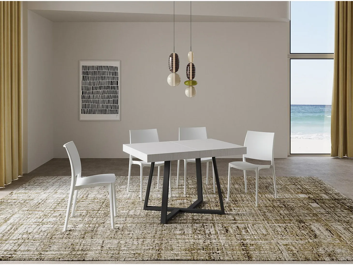 Mesa extensible 130/390x90 cm Zeplir fresno blanco patas antracita