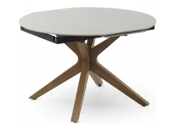 Mesa extensible 120/160x90 pie de roble con sobre cerámico travertino