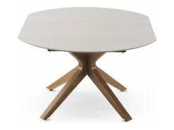Mesa extensible 120/160x90 pie de roble con sobre cerámico travertino