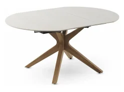 Mesa extensible 120/160x90 pie de roble con sobre cerámico travertino