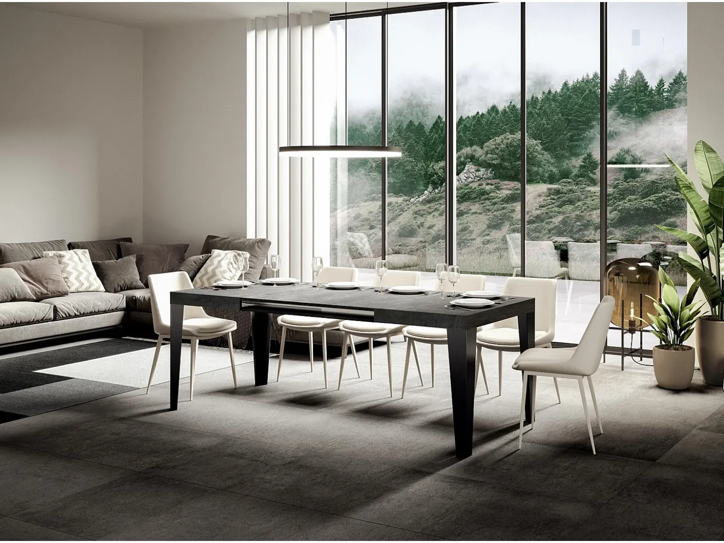 Mesa extensible 140/224x80cm Flame cemento patas antracita