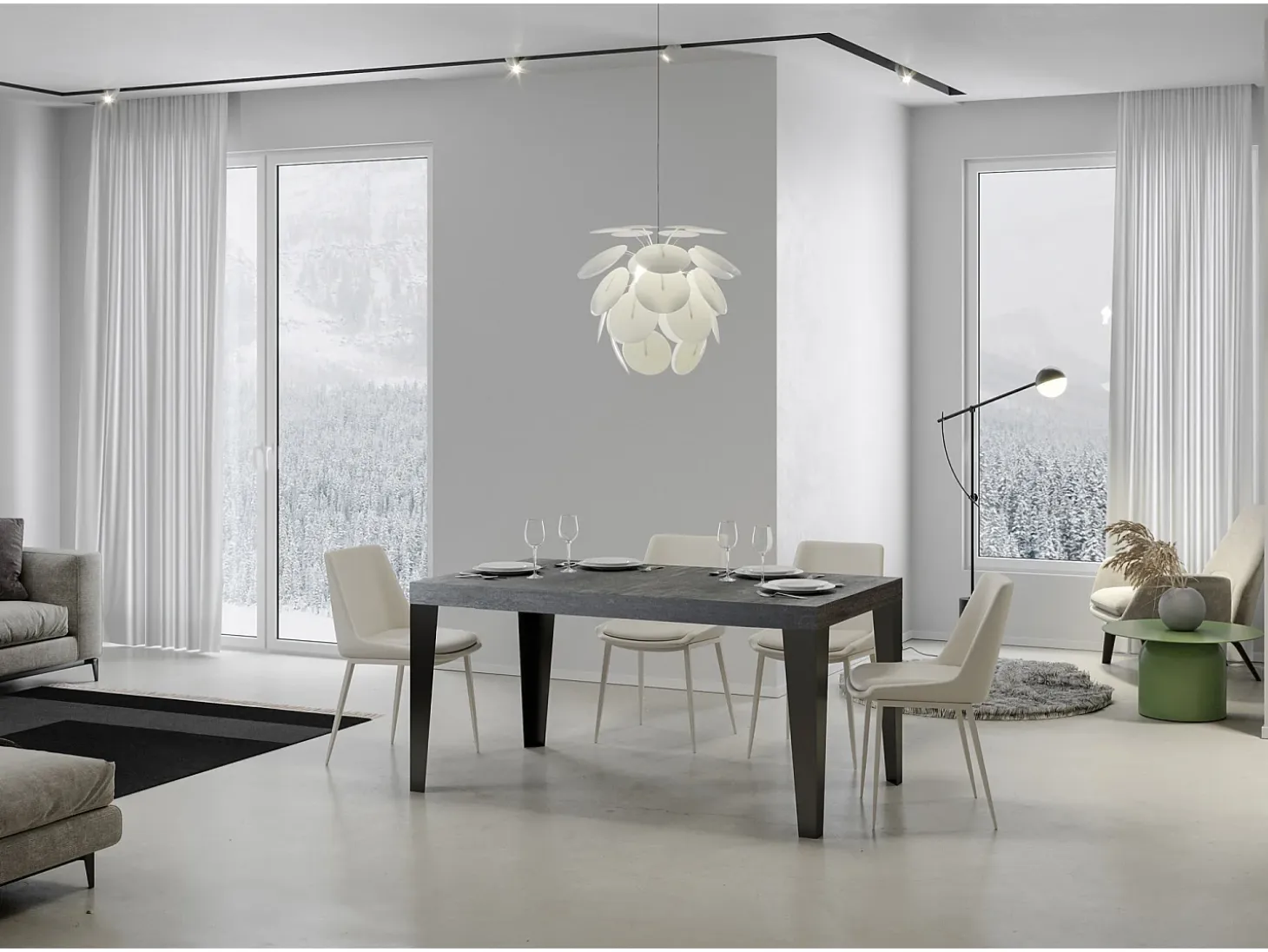 Mesa extensible 140/224x80cm Flame cemento patas antracita