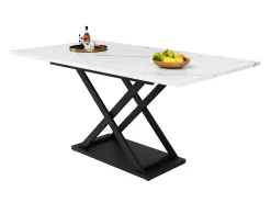 Mesa extensible 120-160x80x75 cm, Mesa telescópica, almacenaje, patas cruzadas de metal negro, para cocina y salón (120-160x80x75 cm)