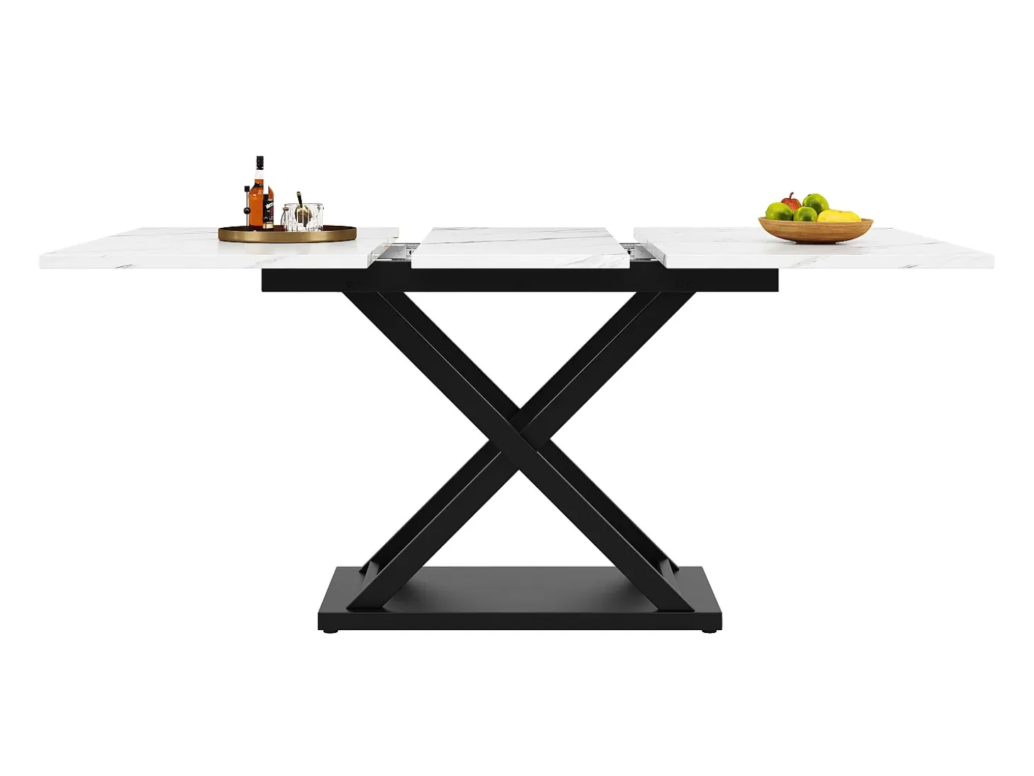 Mesa extensible 120-160x80x75 cm, Mesa telescópica, almacenaje, patas cruzadas de metal negro, para cocina y salón (120-160x80x75 cm)