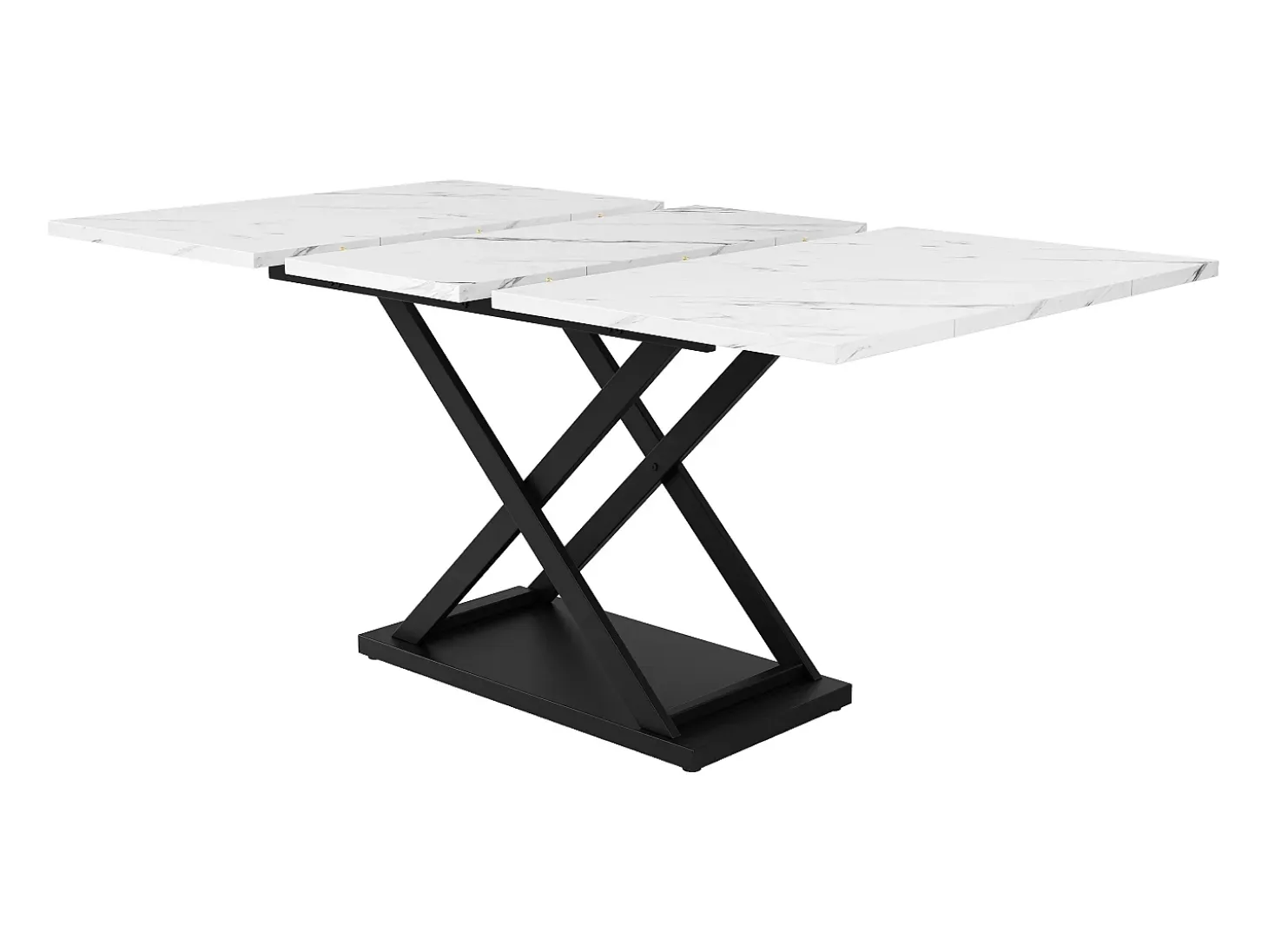 Mesa extensible 120-160x80x75 cm, Mesa telescópica, almacenaje, patas cruzadas de metal negro, para cocina y salón (120-160x80x75 cm)