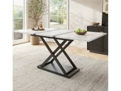 Mesa extensible 120-160x80x75 cm, Mesa telescópica, almacenaje, patas cruzadas de metal negro, para cocina y salón (120-160x80x75 cm)