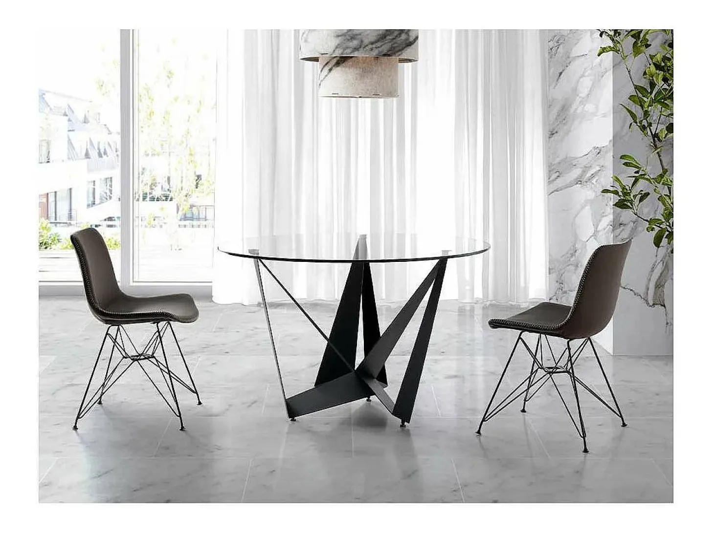 Mesa fija circular de vidrio templado Andrea, 120 x 76 cm (diámetro x alto)