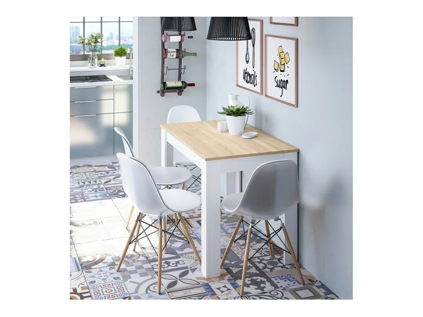 Mesa Fija Cocina Cloe Auxiliar Roble/Blanco 78x109x67 cm