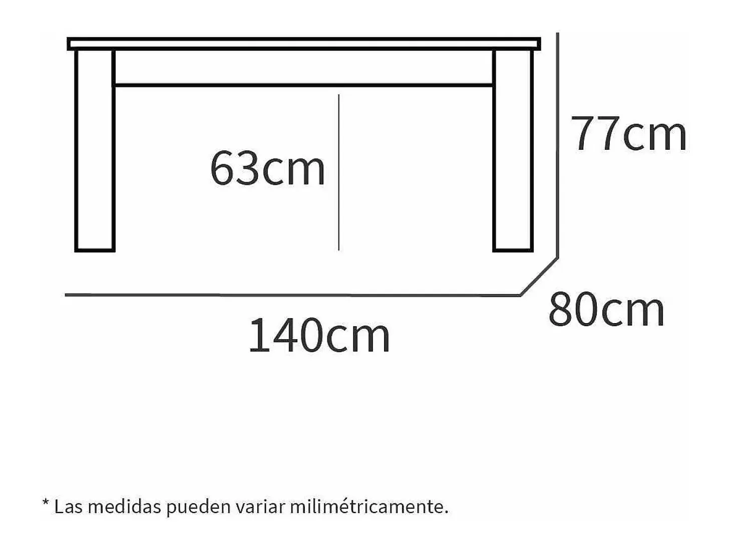 Mesa fija Kia para salón, cocina acabado blanco, 77 cm(alto)140 cm(ancho)80 cm(largo)
