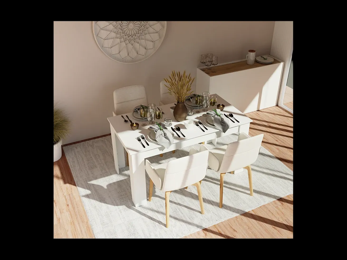 Mesa fija Kia para salón, cocina acabado blanco, 77 cm(alto)140 cm(ancho)80 cm(largo)