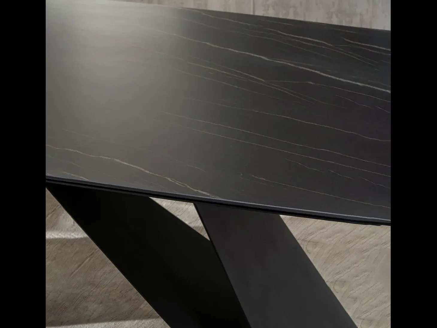 Mesa fija moderna "Loyra" en cerámica sobre cristal templado efecto mármol cm 220x110 76h