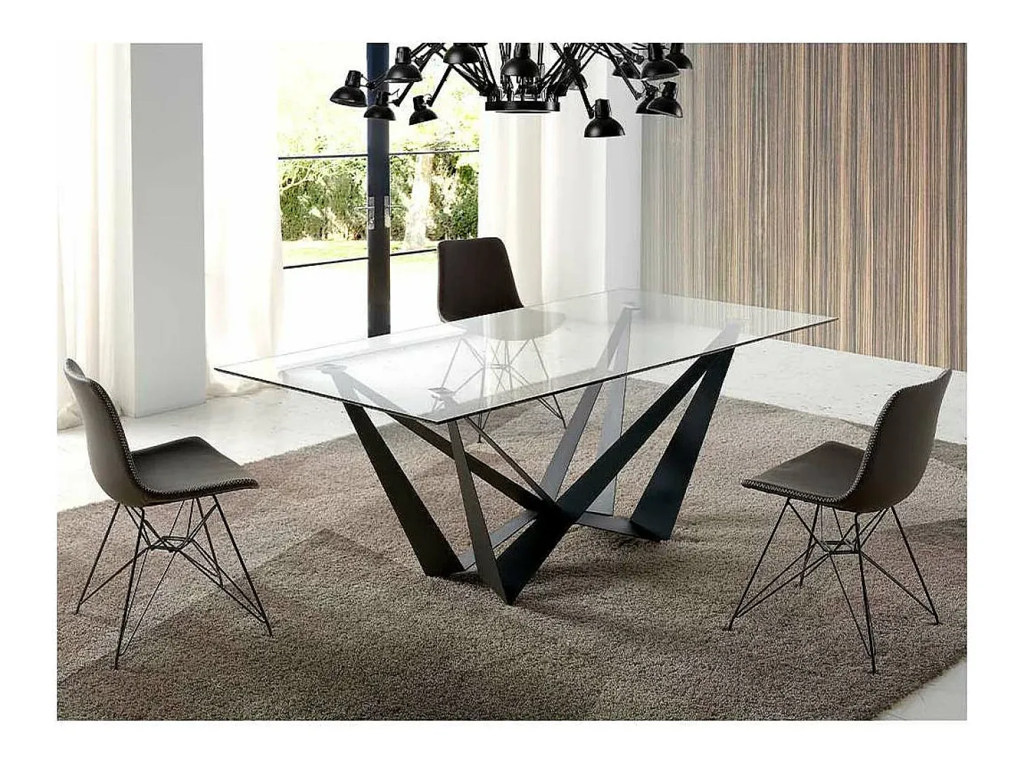 Mesa fija rectangular de vidrio templado Angela, 200 x 100 x 76 cm (ancho x ancho x alto)