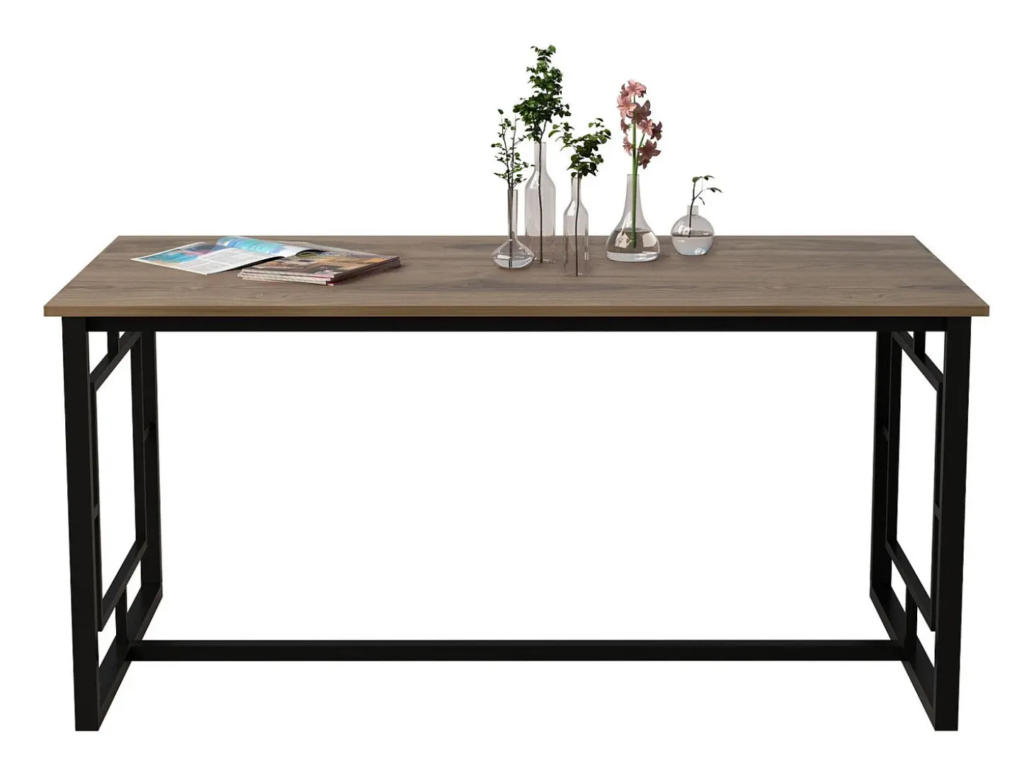 Mesa Kailua 1341, Negro|Nogal, 76x90x160cm, Aglomerado laminado, Metal