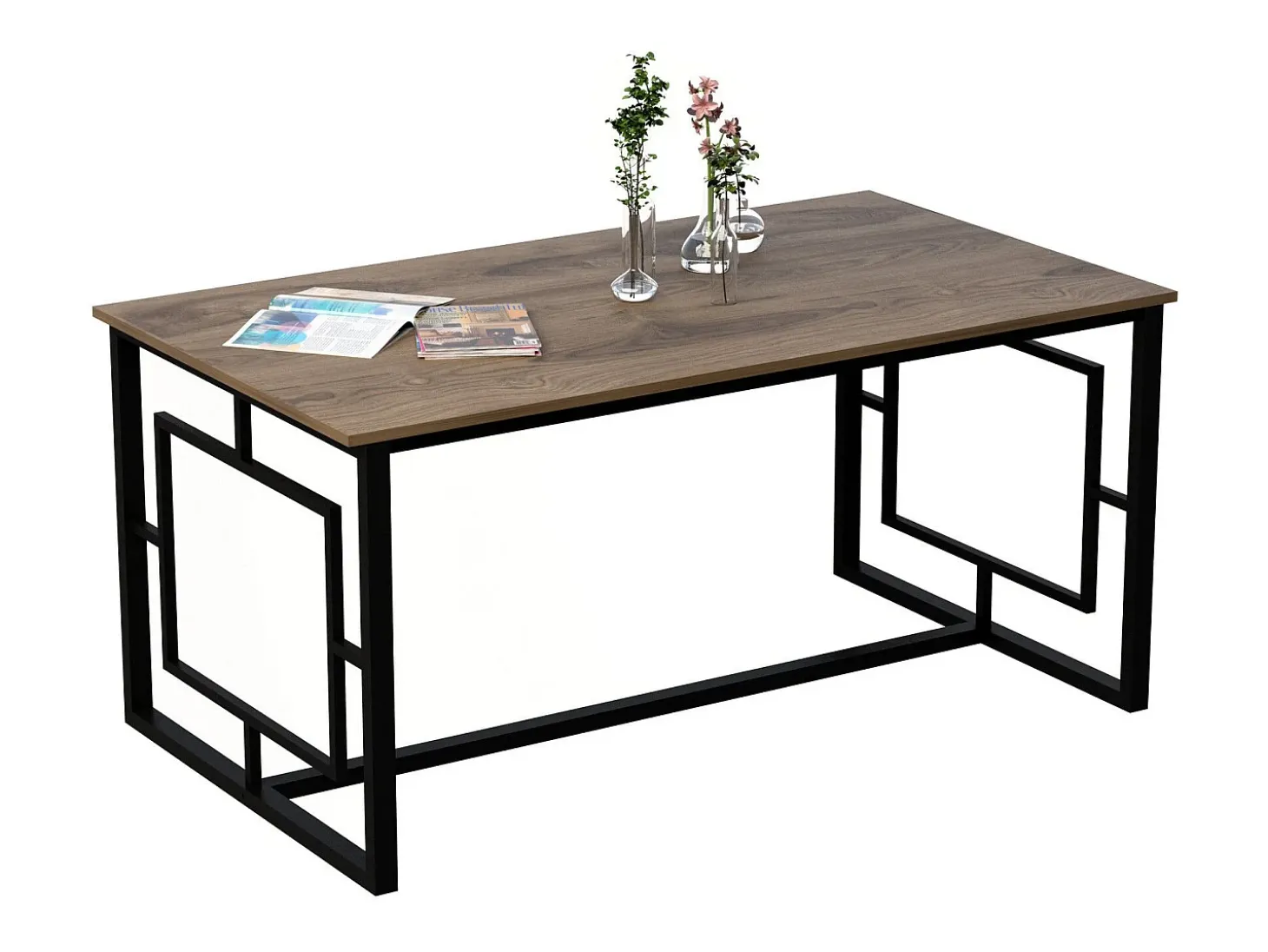 Mesa Kailua 1341, Negro|Nogal, 76x90x160cm, Aglomerado laminado, Metal