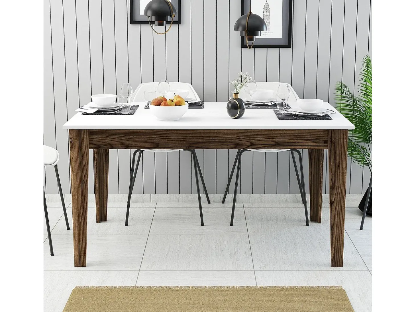 Mesa Kailua B100, Blanco|Nuez, 75x88x145cm, Aglomerado laminado
