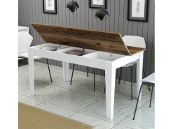 Mesa Kailua B100, Blanco|Nuez|Marrón, 75x88x145cm, Aglomerado laminado