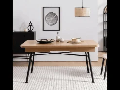 Mesa Kailua U115, Negro|De color marrón claro, 77x90x160cm, Alargamiento, Metal