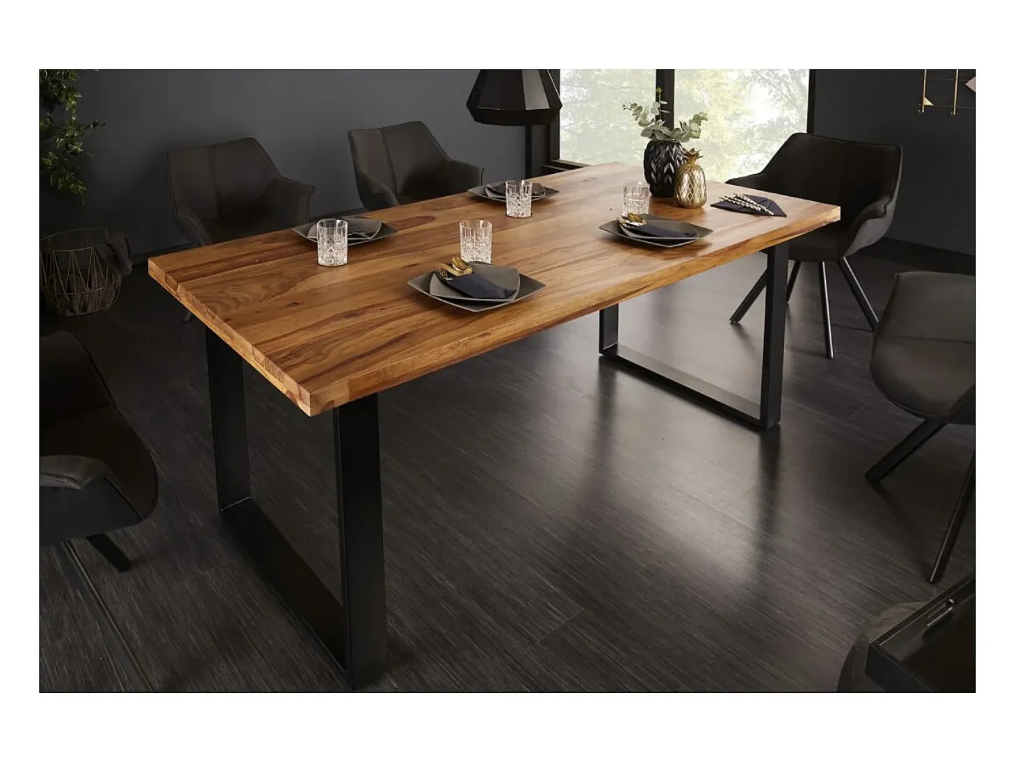Mesa LODEN – Rectangular 160 cm – Madera Sheesham y metal – Estilo industrial