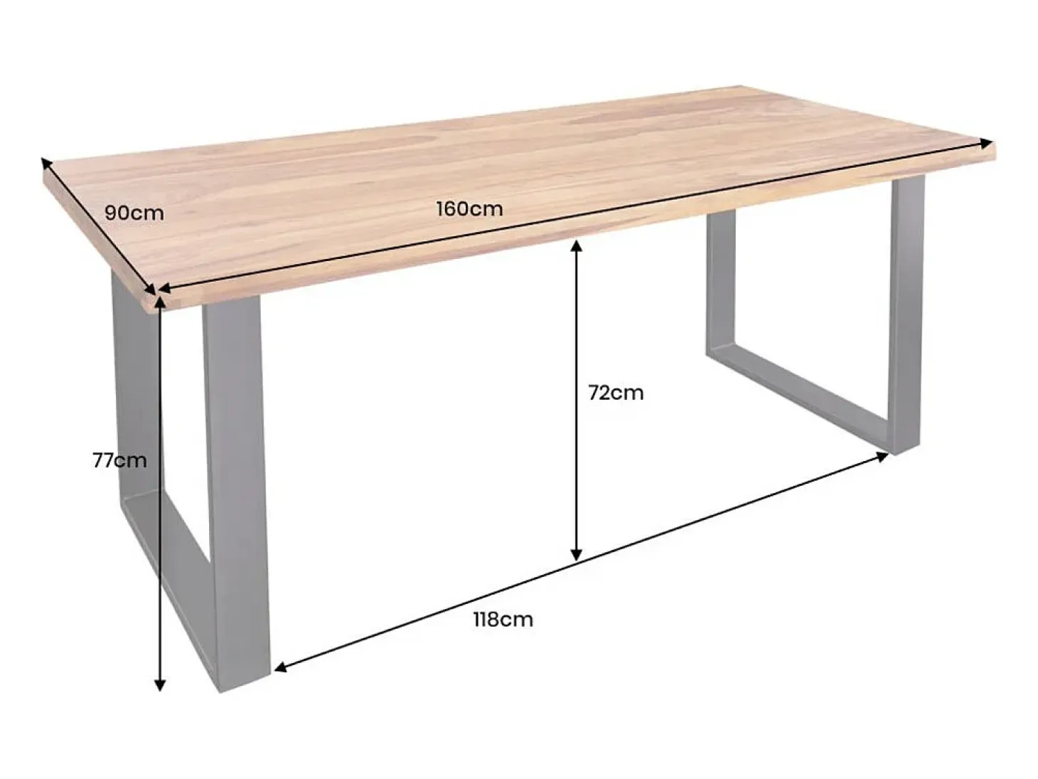 Mesa LODEN – Rectangular 160 cm – Madera Sheesham y metal – Estilo industrial