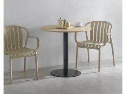 Mesa melamina fresno 80 diametro, pie central metálico negro