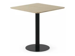 Mesa melamina fresno 70x70, pie central metálico negro