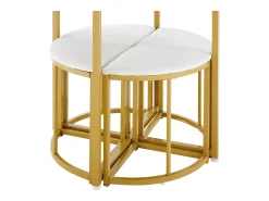 Mesa moderna con 4 sillas de terciopelo blanco, estructura de MDF y hierro dorado, elegante conjunto