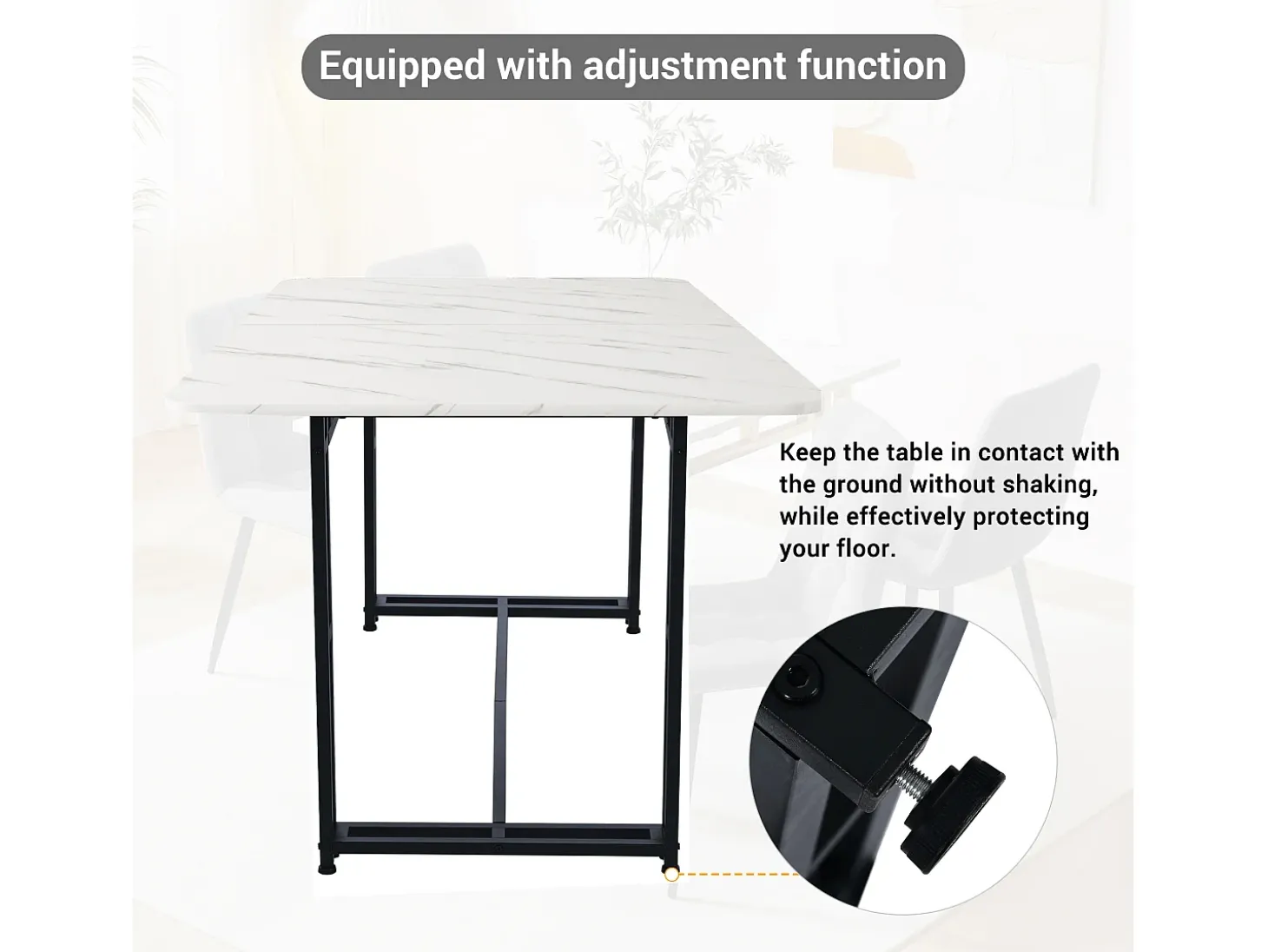 Mesa moderna 140x80 cm, diseño elegante, patas de metal negro para comedor y cocina